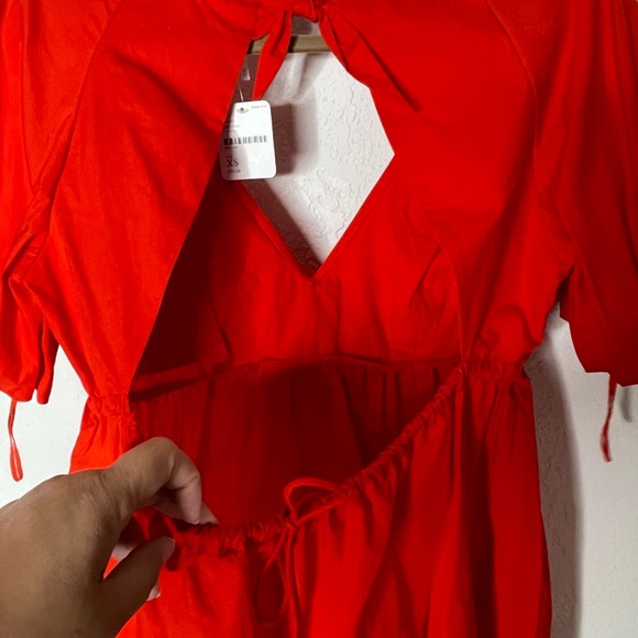 Free People NWT Balloon Sleeve Open Back Tie Front Top Size XS Red Orange - Picture 6 of 16